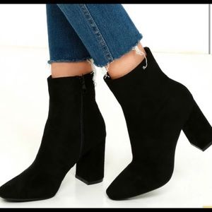 NWOB Lulu’s My Generation Black Suede Heel Boot